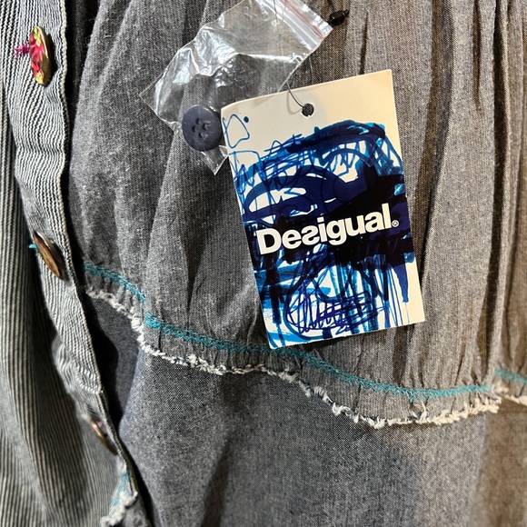 NWT DESIGUAL Patchwork Asymmetrical Artsy Buttons Denim Dress Size: 40 Medium - Picture 6 of 8